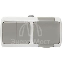 Блок ОП розетка 1-м 16А с заземл. с крышкой+выключатель 2-кл. Мурманск IP54 сер. EKF EFRV16-052-30-540