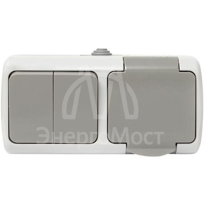 Блок ОП розетка 1-м 16А с заземл. с крышкой+выключатель 2-кл. Мурманск IP54 сер. EKF EFRV16-052-30-540