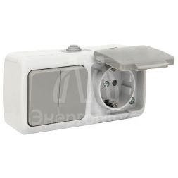 Блок ОП розетка 1-м 16А с заземл. с крышкой+выключатель 2-кл. Мурманск IP54 сер. EKF EFRV16-052-30-540