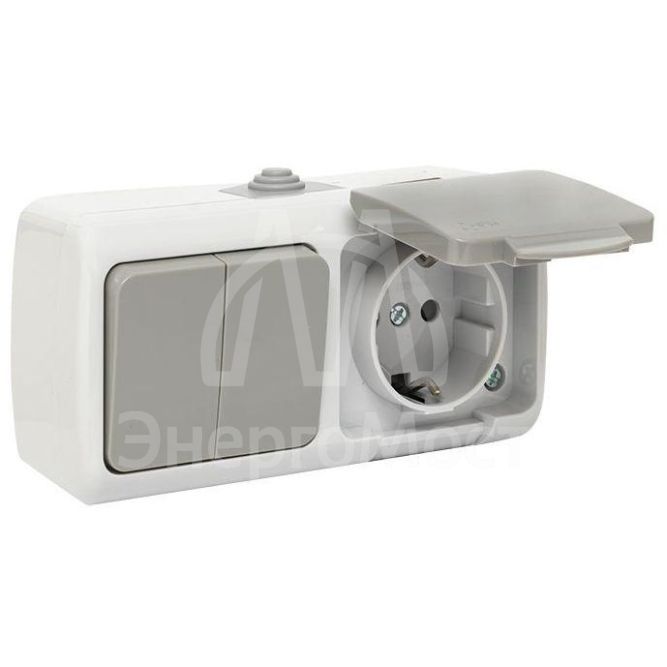 Блок ОП розетка 1-м 16А с заземл. с крышкой+выключатель 2-кл. Мурманск IP54 сер. EKF EFRV16-052-30-540