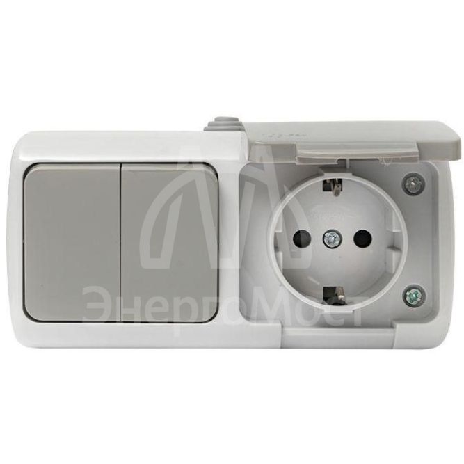 Блок ОП розетка 1-м 16А с заземл. с крышкой+выключатель 2-кл. Мурманск IP54 сер. EKF EFRV16-052-30-540