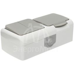 Блок ОП розетка 1-м 16А с заземл. с крышкой+выключатель 2-кл. Мурманск IP54 сер. EKF EFRV16-052-30-540