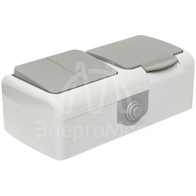 Блок ОП розетка 1-м 16А с заземл. с крышкой+выключатель 2-кл. Мурманск IP54 сер. EKF EFRV16-052-30-540