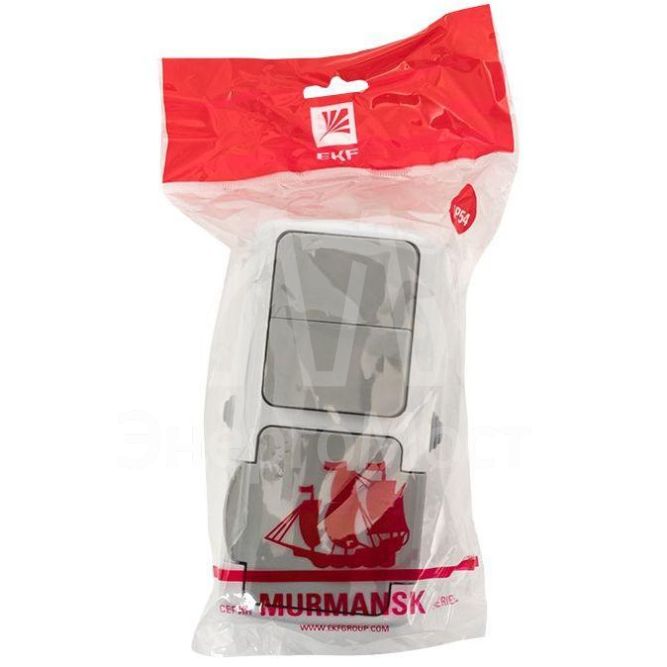 Блок ОП розетка 1-м 16А с заземл. с крышкой+выключатель 2-кл. Мурманск IP54 сер. EKF EFRV16-052-30-540