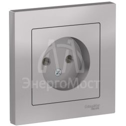 Розетка 1-м СП AtlasDesign 16А IP20 без заземл. в сборе алюм. SchE ATN000340