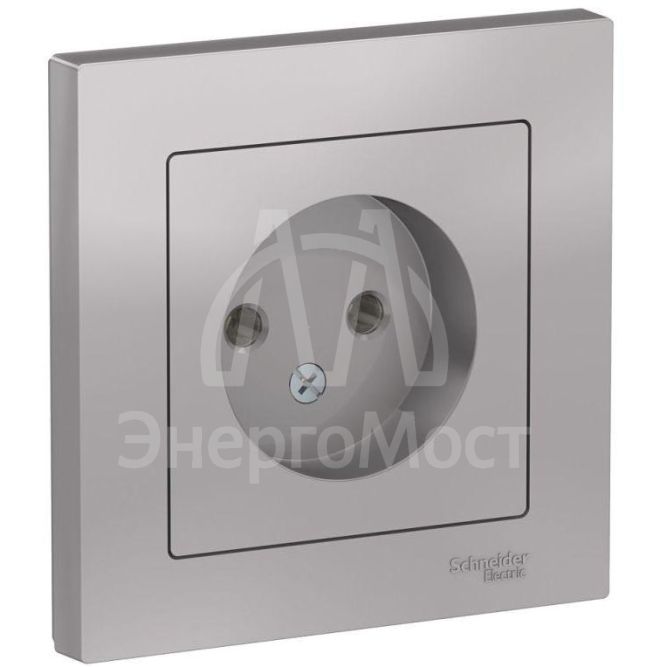 Розетка 1-м СП AtlasDesign 16А IP20 без заземл. в сборе алюм. SchE ATN000340