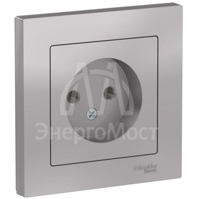 Розетка 1-м СП AtlasDesign 16А IP20 без заземл. в сборе алюм. SchE ATN000340