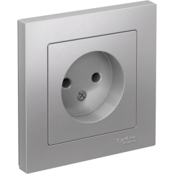 Розетка 1-м СП AtlasDesign 16А IP20 без заземл. в сборе алюм. SchE ATN000340