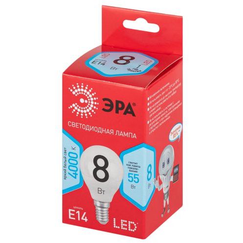 Лампа светодиодная RED LINE LED P45-8W-840-E14 R 8Вт P45 шар 4000К нейтр. бел. E14 Эра Б0052440