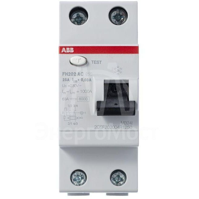 Выключатель дифференциального тока (УЗО) 2п 25А 30мА тип AC FH202 ABB 2CSF202004R1250