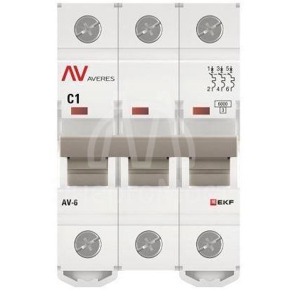 Выключатель автоматический модульный 3п C 1А 6кА AV-6 AVERES EKF mcb6-3-01C-av