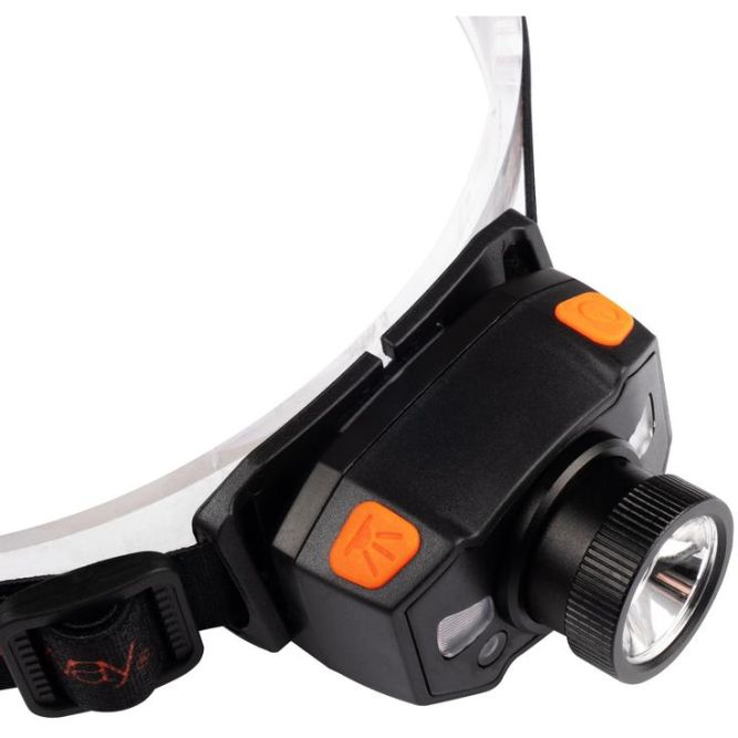 Фонарь аккумуляторный налобный AccuH1-L5WZ-og zoom LED 5Вт + 2хRED SMD IP54 5 режимов: 100проц. 180лм 3.5ч/50проц. 110лм 5.5ч/30проц. 65лм 15ч/красн. 28ч/мигающ. красн. 12ч аккум. 0.8А.ч управл. жестами черн./оранж. JazzWay 5036611