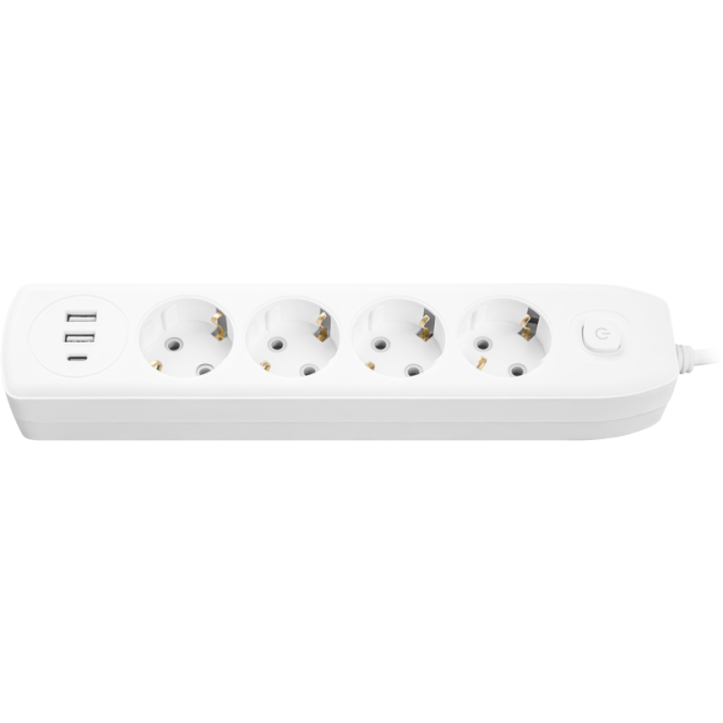 Удлинитель 4х5м с заземл. 10А IP20 90 843 OPE-USB-04-500-ESC-3x1 USB 2xType-A + Type-C с кнопкой ОНЛАЙТ 90843