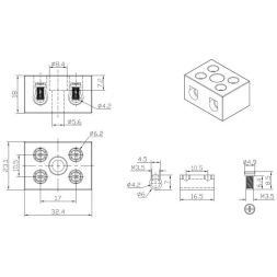 Клемма керамическая винтовая 10кв.мм 2 пары контактов с крепежным отверстием (уп.100шт) Rexant 07-6222