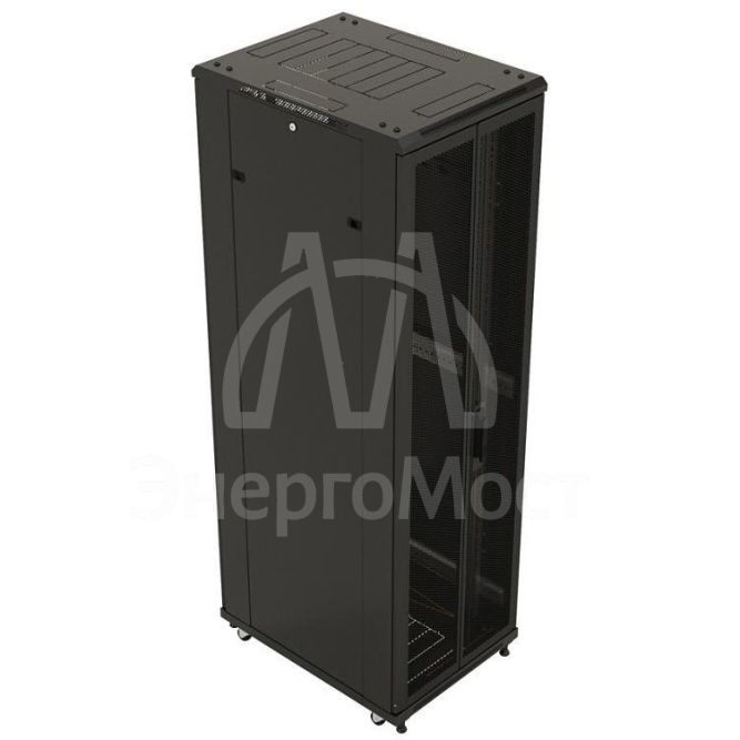 Шкаф TTB-4781-DD-RAL9004 напол. 19дюйм 47U 2277х800х1000мм передн. и задн. распашные перфор. двери (75%) ручка с замком крыша нового типа (RAL 9004) (разобранный) черн. Hyperline 392700