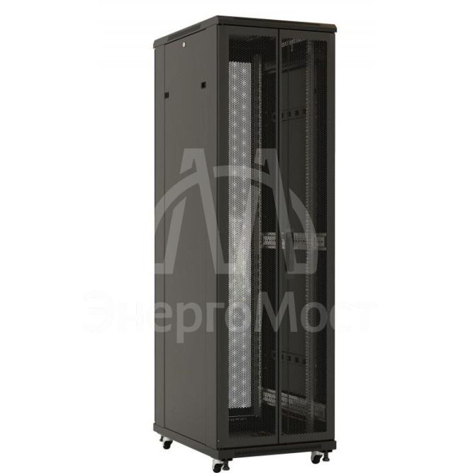 Шкаф TTB-4781-DD-RAL9004 напол. 19дюйм 47U 2277х800х1000мм передн. и задн. распашные перфор. двери (75%) ручка с замком крыша нового типа (RAL 9004) (разобранный) черн. Hyperline 392700
