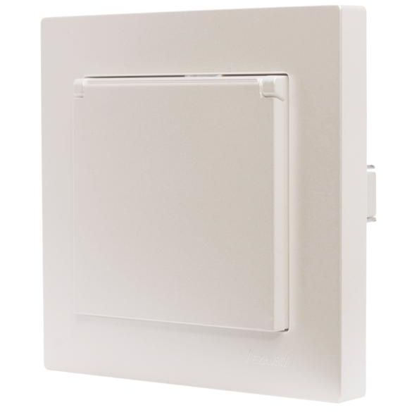 Розетка 1-м СП Vesna с заземл. с крышкой ПБТ механизм жемчуж./бел. перламутр LEZARD 742-3088-123B