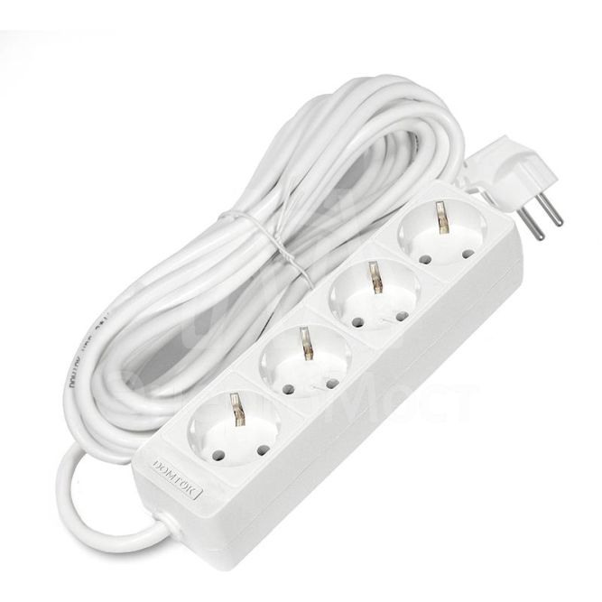 Удлинитель 4х7м с заземл. 16А IP20 3.5кВт ПВС 3х1 бел. DOMTOK 2398