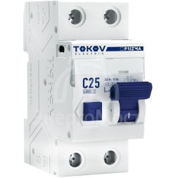 Выключатель автоматический дифференциального тока 2П (1P+N) 25А 100мА тип AC 6кА хар-ка C TOKOV Electric TKE-PZ60-RCBO-2-25-100-AC