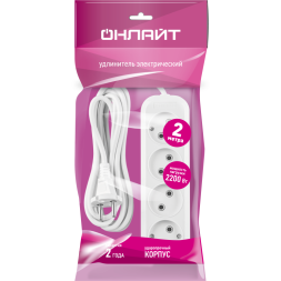 Удлинитель 4х2м без заземл. 10А IP20 90 783 OPE-S-04-200-X-2x1 бел. ОНЛАЙТ 90783