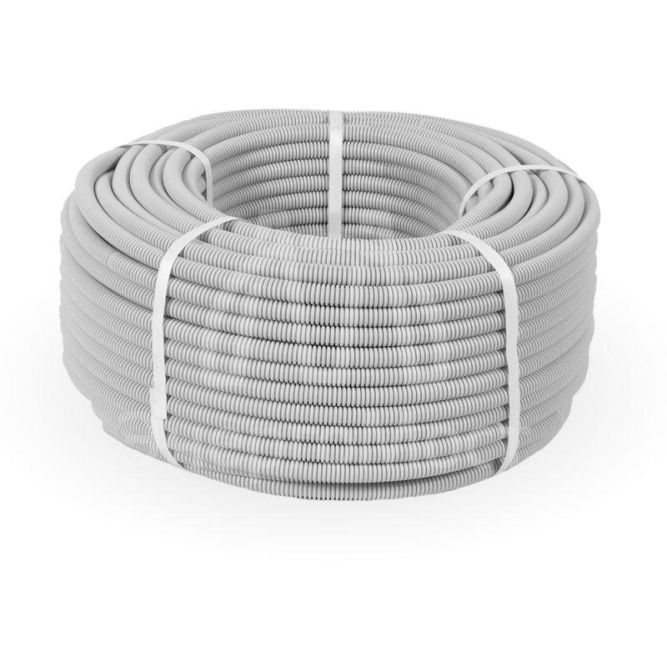 Труба гофрированная ПВХ легкая d16мм с протяжкой 350 Н сер. (уп.100м) Промрукав PR.011631