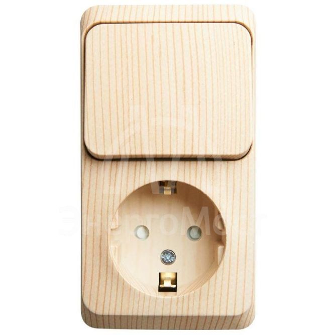 Блок ОП Этюд (1-м розетка с заземл. защ. шторки + 1-кл. выкл.) сосна SchE BPA16-201D