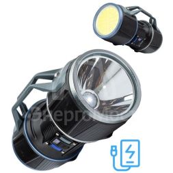 Фонарь-прожектор аккумуляторный ручной 10Вт LED+12Вт COB LED+красн. Li-ion 18650 8000мА.ч Power-bank корпус ABS-пластик индикатор уровня заряда USB-шнур type C гнездо для штатива КОСМОС KOC901Lit