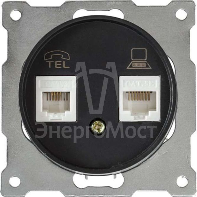 Механизм розетки комп. + телеф.2-м СП Florence RJ11/RJ45 кат.5e черн. 1E20801303 OneKeyElectro 2172817