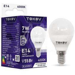 Лампа светодиодная 7Вт G45 4000К Е14 176-264В TOKOV ELECTRIC TKE-G45-E14-7-4K