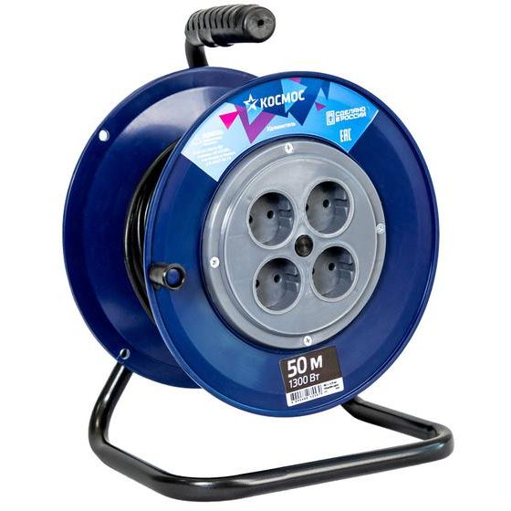 Удлинитель на катушке 4х50м 6А 1.3кВт ПВС 2х0.75 КОСМОС YKKsm50m-4g(6A)