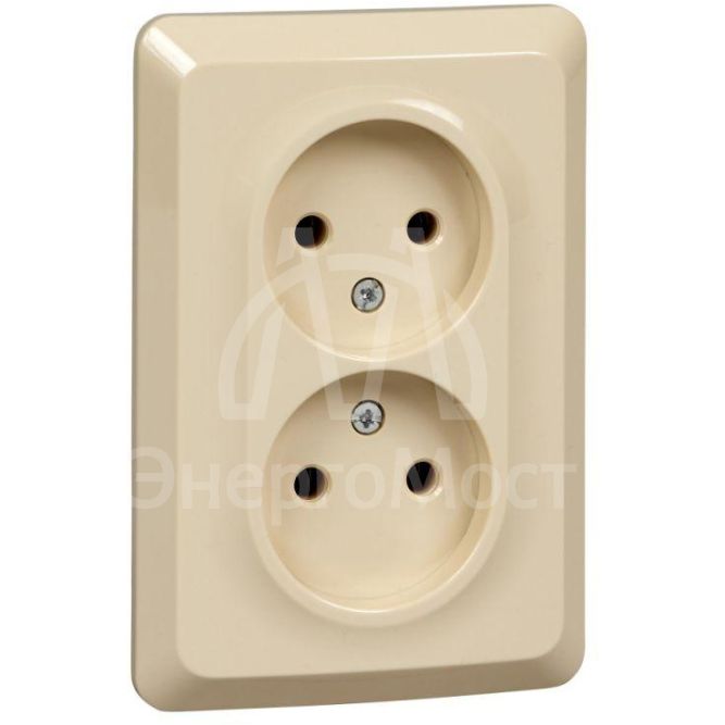 Розетка 2-м СП Этюд 16А IP20 250В без заземл. без защ. шторок крем. SE PC16-105K