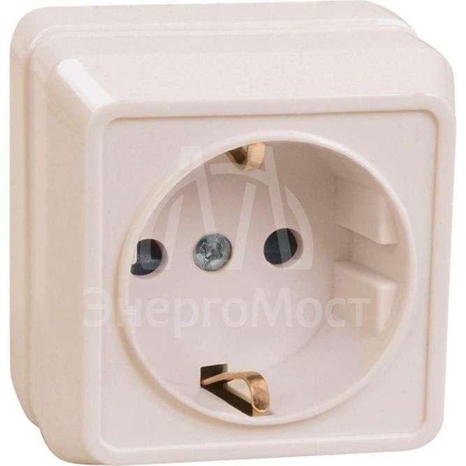 Розетка 1-м ОП Октава 16А РС20-3-ОКм с заземл. IP20 крем. IEK ERO11-K33-16-DC