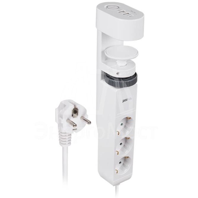 Удлинитель 3х1.5м на струбцине с заземл. с выкл. 3 USB выхода (2А+1С) IP20 ПВС 3х1 ETD-03U-150-wh (3х1.5) бел. JAZZway 5059535