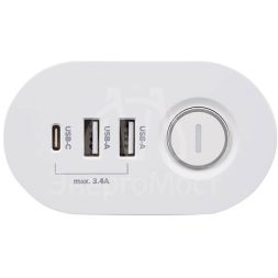 Удлинитель 3х1.5м на струбцине с заземл. с выкл. 3 USB выхода (2А+1С) IP20 ПВС 3х1 ETD-03U-150-wh (3х1.5) бел. JAZZway 5059535