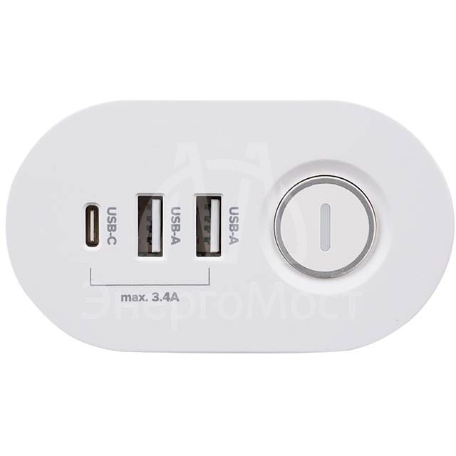 Удлинитель 3х1.5м на струбцине с заземл. с выкл. 3 USB выхода (2А+1С) IP20 ПВС 3х1 ETD-03U-150-wh (3х1.5) бел. JAZZway 5059535