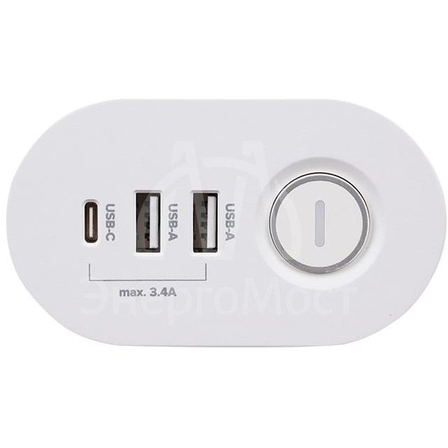 Удлинитель 3х1.5м на струбцине с заземл. с выкл. 3 USB выхода (2А+1С) IP20 ПВС 3х1 ETD-03U-150-wh (3х1.5) бел. JAZZway 5059535