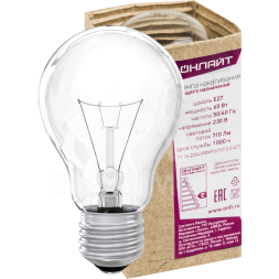 Лампа накаливания 71 662 OI-A-60-230-E27-CL 60Вт E27 220-230В ОНЛАЙТ 71662