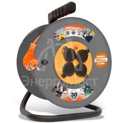 Удлинитель на катушке 4х30м с заземл. 16А IP44 ВЕМ-250 термо ПВС 3х1.5 розетки с защ. крышкой UNIVersal 9634174