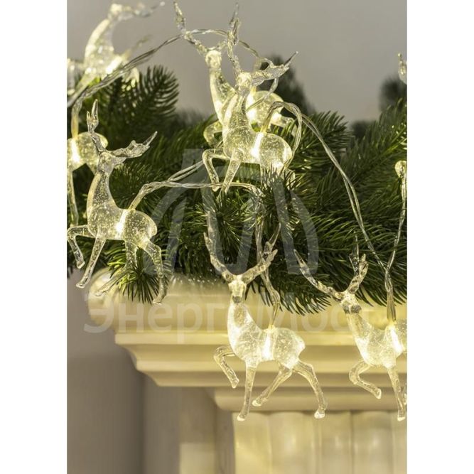 Гирлянда светодиодная &amp;quot;Олени&amp;quot; большие 7х4х1см 10LED тепл. бел. акрил прозрачный КОСМОС KOC_GIR-B115