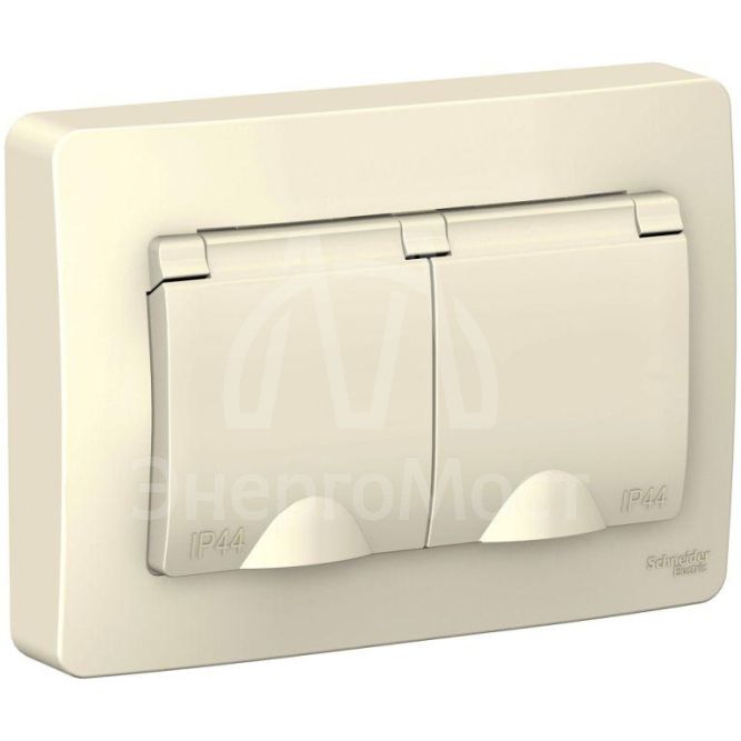 Розетка 2-м СП Blanca 16А IP44 250В с заземл. защ. шторки с крышкой молоч. SE BLNRS441122