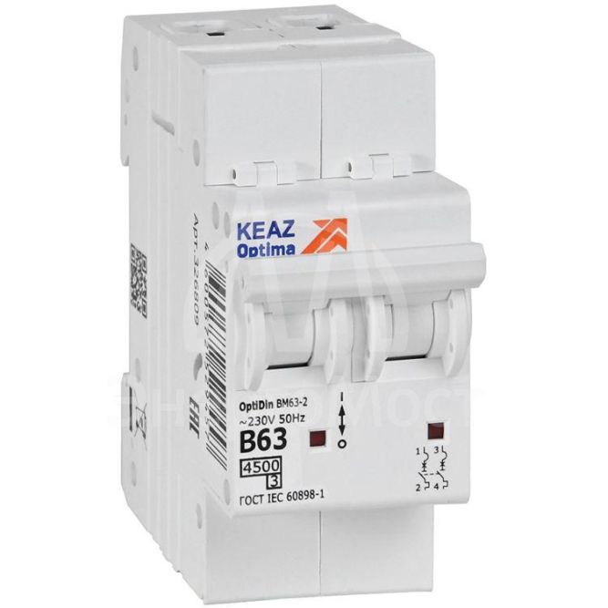 Выключатель автоматический модульный OptiDin BM63-2B63-4.5-УХЛ3 КЭАЗ 329516