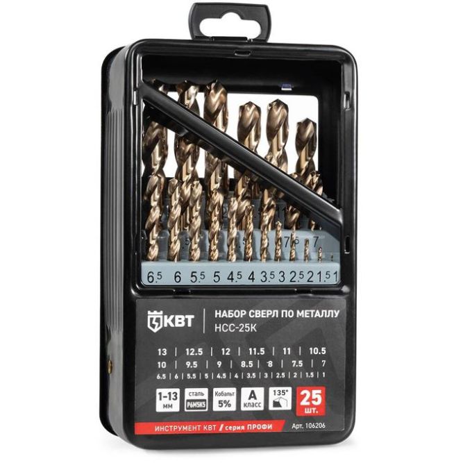Набор сверл по металлу НСС-25К ПРОФИ КВТ 106206
