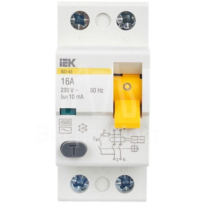 Выключатель дифференциального тока (УЗО) 2п 16А 30мА тип AC ВД1-63 IEK MDV10-2-016-030