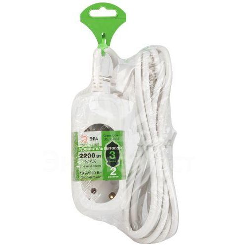 Удлинитель электрический UDL-10-230-E Greenline 2 розетки с заземлением 3м ПВС 3х0.75кв.мм Эра Б0064947
