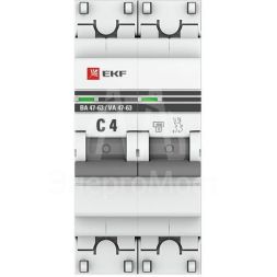 Выключатель автоматический модульный 2п C 4А 4.5кА ВА 47-63 PROxima EKF mcb4763-2-04C-pro