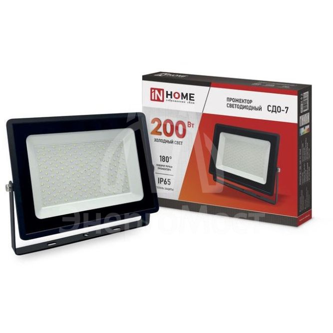 Прожектор светодиодный СДО-7 200Вт 230В 6500К IP65 черн. IN HOME 4690612034676