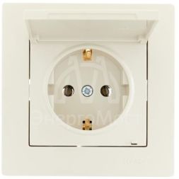 Розетка 1-м СП Vesna с заземл. с крышкой ПБТ механизм кремов. LEZARD 742-0388-123B