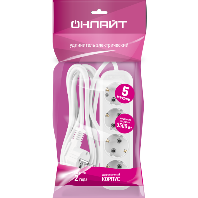 Удлинитель 4х5м с заземл. 16А IP20 90 800 OPE-S-04-500-E-3x1 бел. ОНЛАЙТ 90800