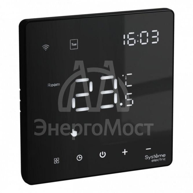 Термостат программируемый ArtGallery 16А с Wi-Fi для электрич. теплого пола моноблочный черн. SE GAL001038
