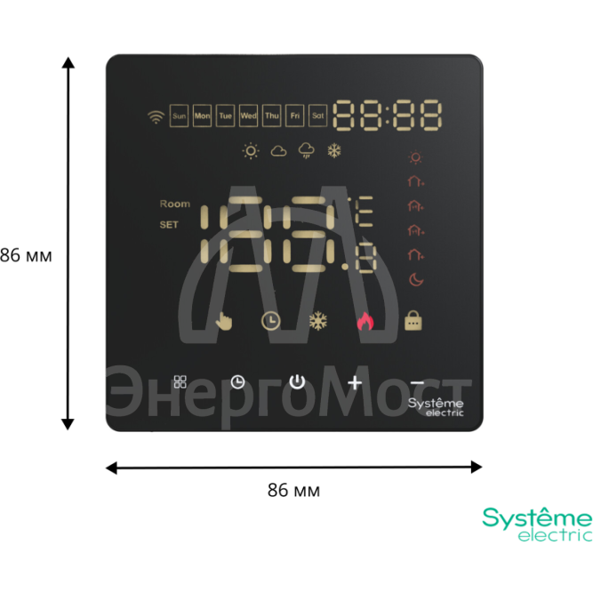 Термостат программируемый ArtGallery 16А с Wi-Fi для электрич. теплого пола моноблочный черн. SE GAL001038